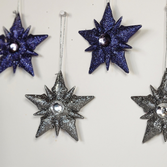 CHRISTMAS BLUE AND GREY GLITTER STAR ORNAMENT - Picture 6 of 10